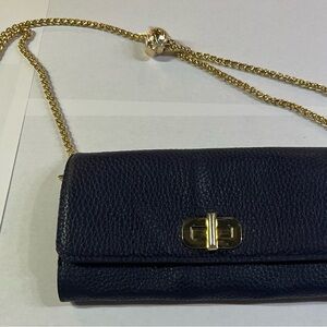 FINAL Michael Kors Navy Blue Leather Wallet Turn Lock Credit Card Organizer